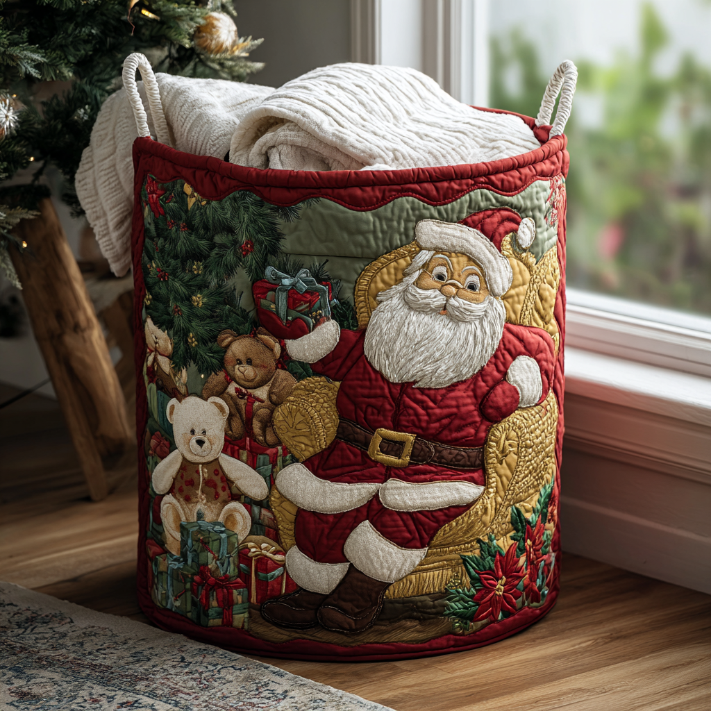 Santa Quilted Laundry Basket