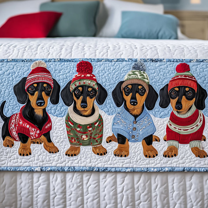 Santa Dachshund Quilted Bed Runner