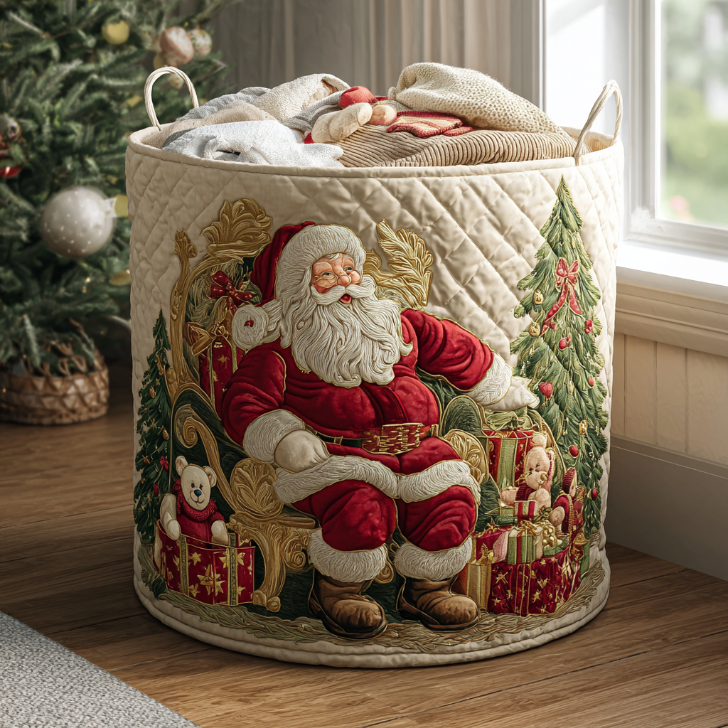 Santa Quilted Laundry Basket