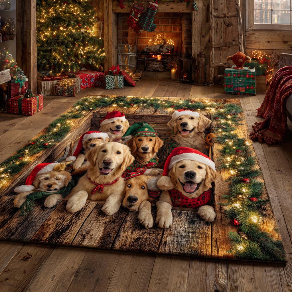 Christmas Golden Retriever Area Rug