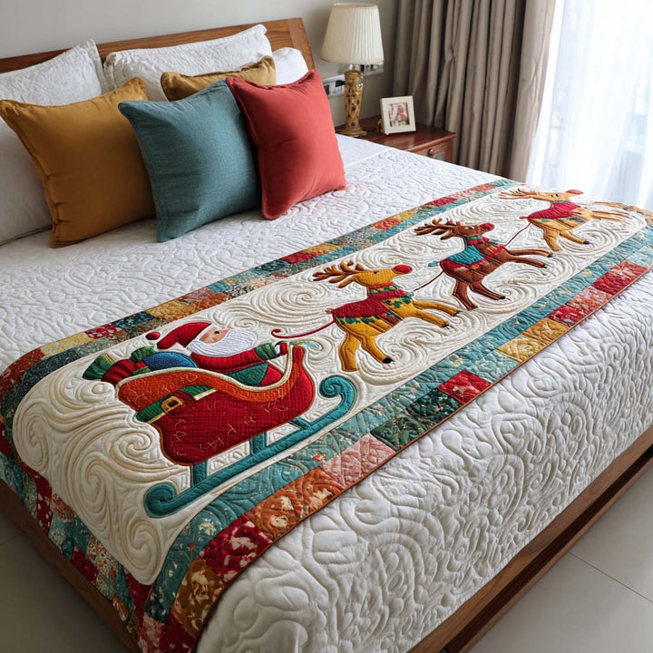 Santa Sleigh Quilted Bed Runner