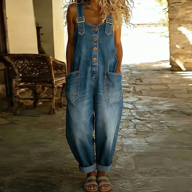 Marianna - Vintage Soft Cotton Jumpsuit with Denim Look