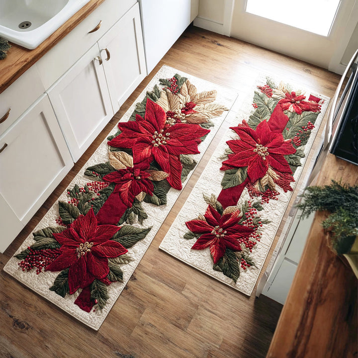 Scarlet Poinsettia Glow Kitchen Area Rug