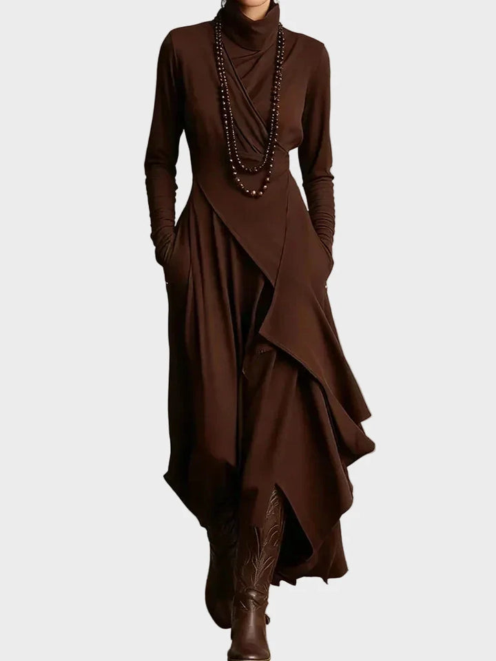 Teresa - Asymmetrical knitted maxi dress with a turtleneck