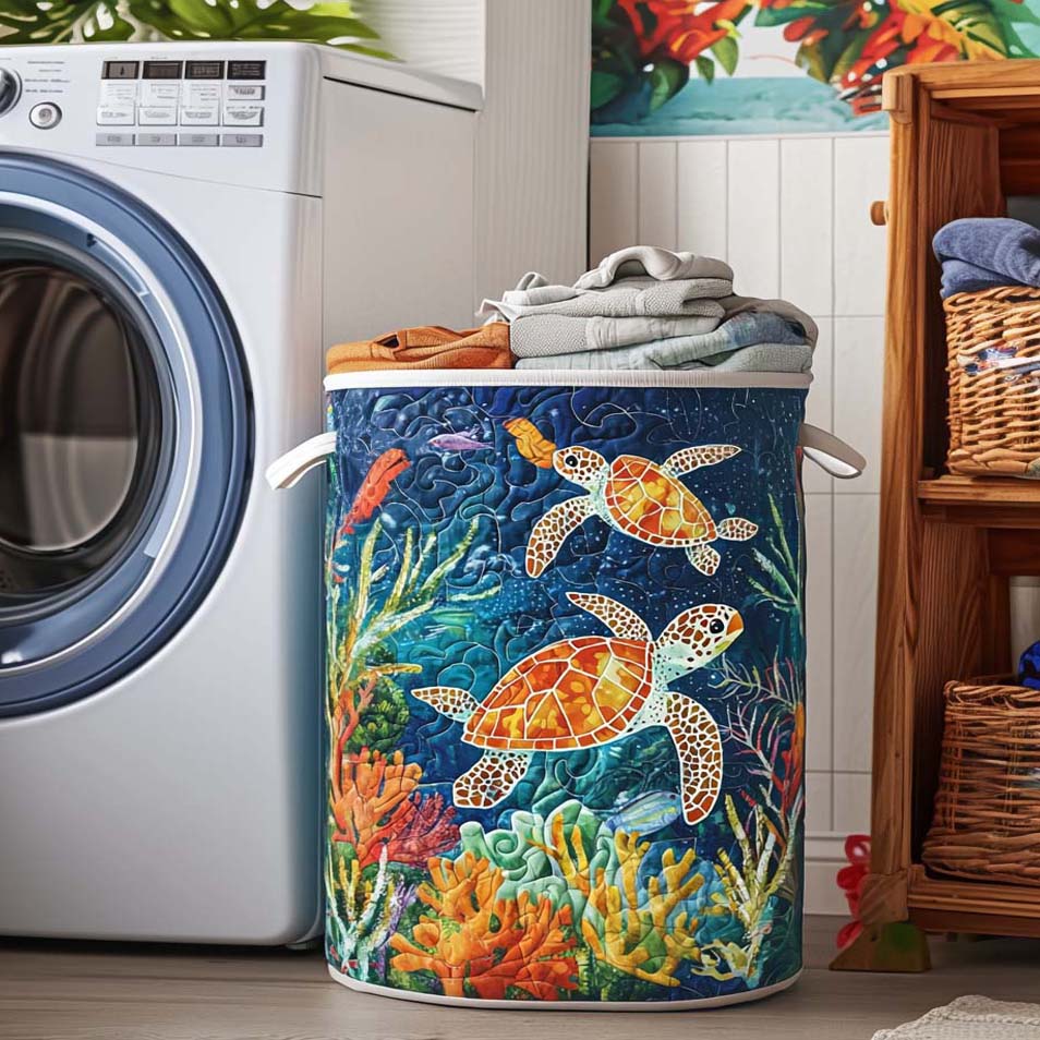 Sea Turtle Quilted Laundry Basket