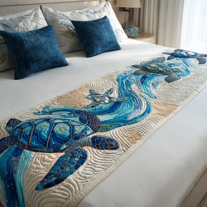 Sea Breeze Turtle Quilted Bed Runner