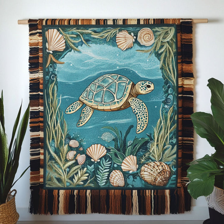 Seashell Frame Turtle Woven Sofa Blanket