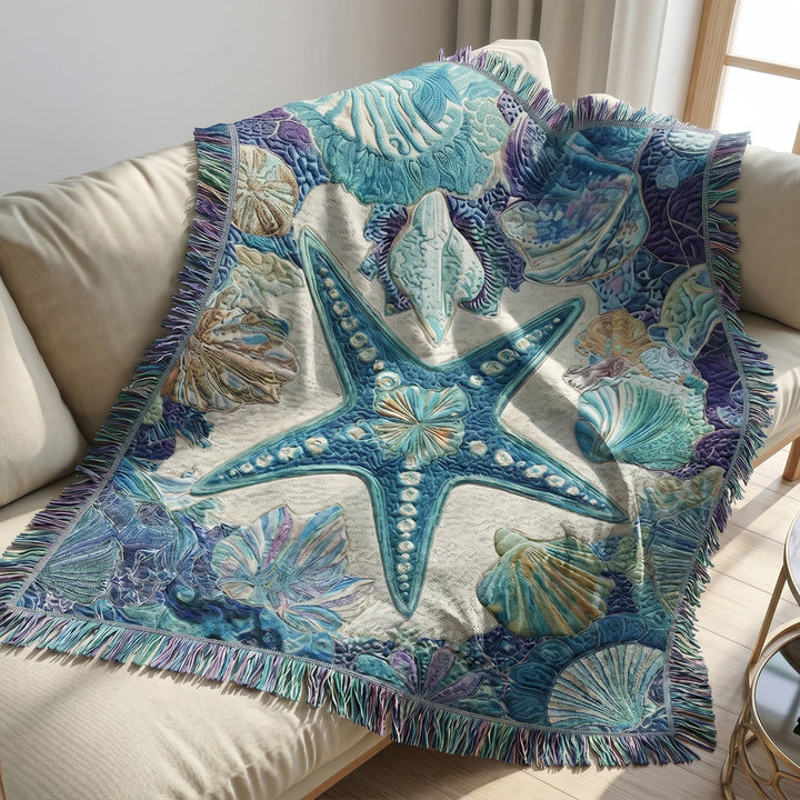 Seashell Symphony Woven Sofa Blanket