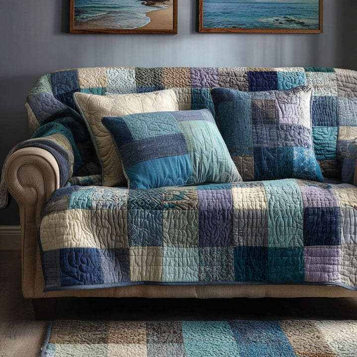 Seaside Mosaic Quilted Sofa Cover