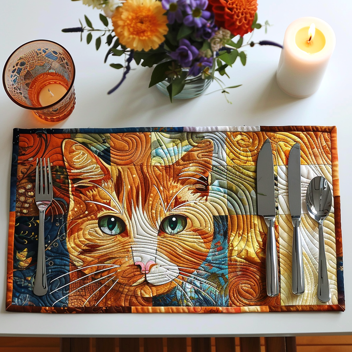 Seasonal Cycle Cat Quilted Placemat