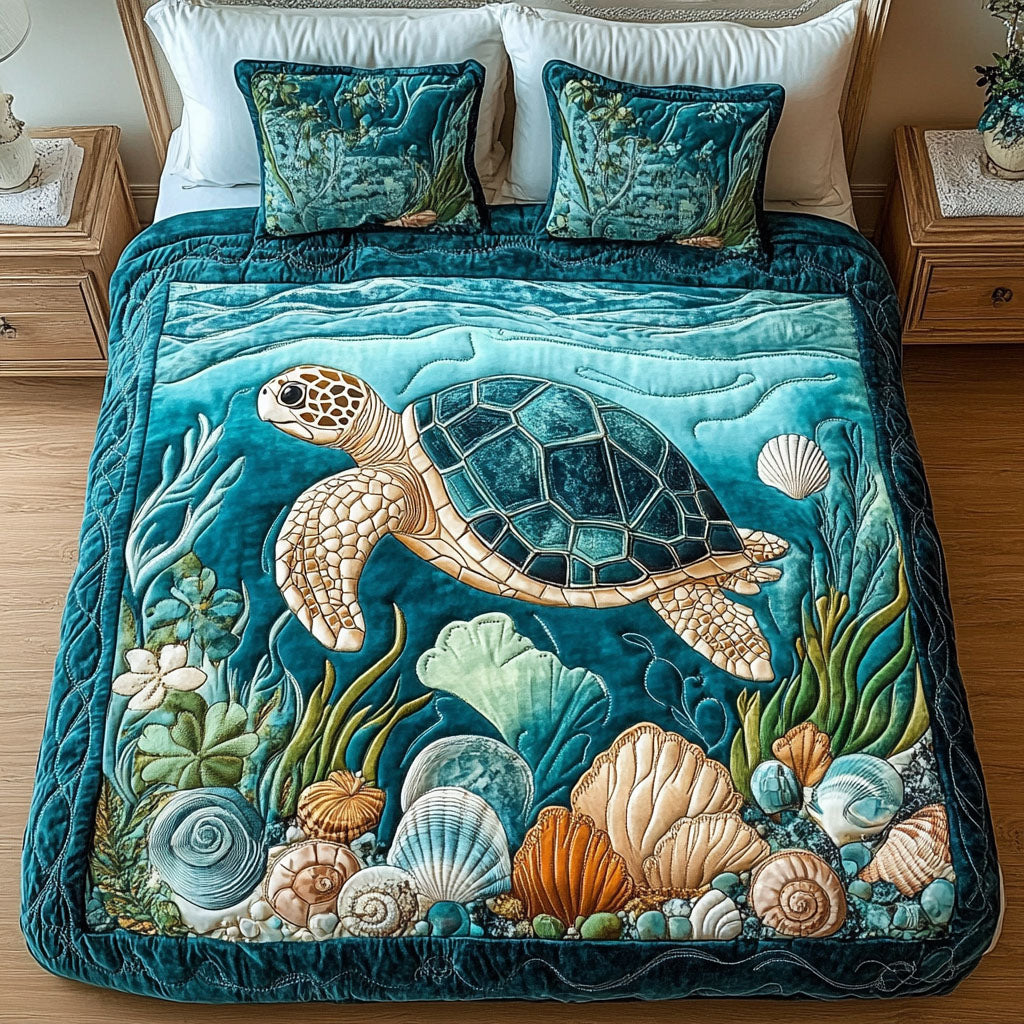 Turtle 3-Piece Quilted Bedding Set
