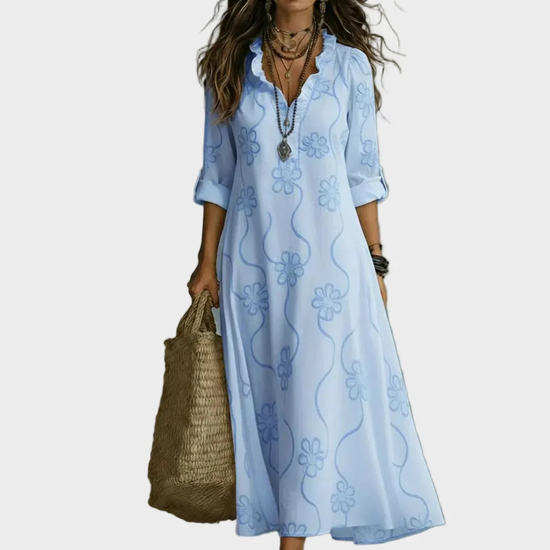 Sienna - Summer dress with flowers that conceals the belly
