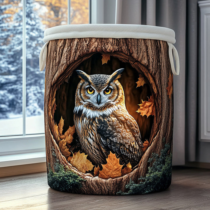 Silent Owl Quilted Laundry Basket