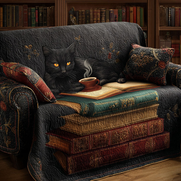 Reading Cat Quilted Sofa Cover