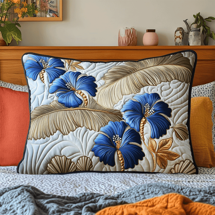 Silver Hibiscus Quilted Bedding Pillow Case
