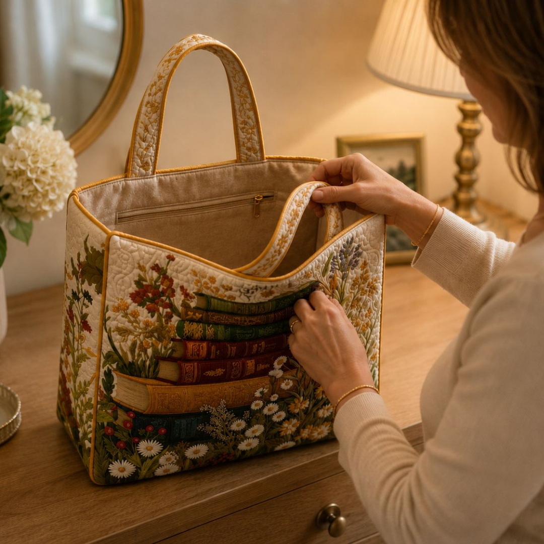 Quilted Tote Bag - Floral Pattern