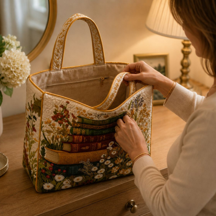 Quilted Tote Bag - Floral Pattern