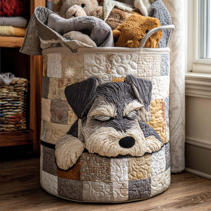 Sleepy Schnauzer Quilted Laundry Basket