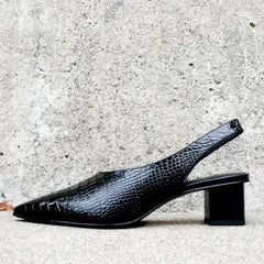 Amberly - Vintage Polka Dot Slingback Pumps with Block Heel