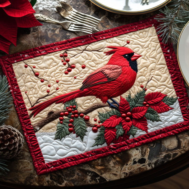 Snow Cardinal Quilted Placemat
