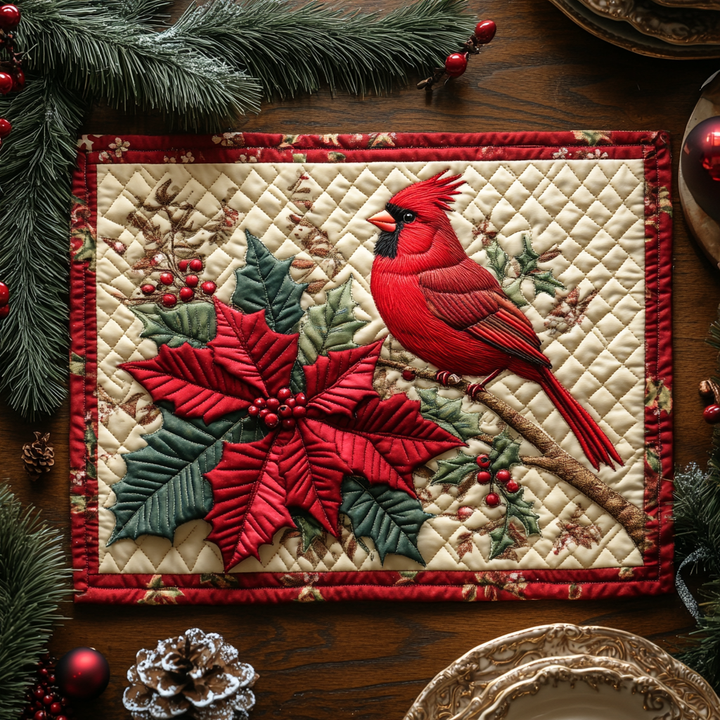 Snow Cardinal Quilted Placemat