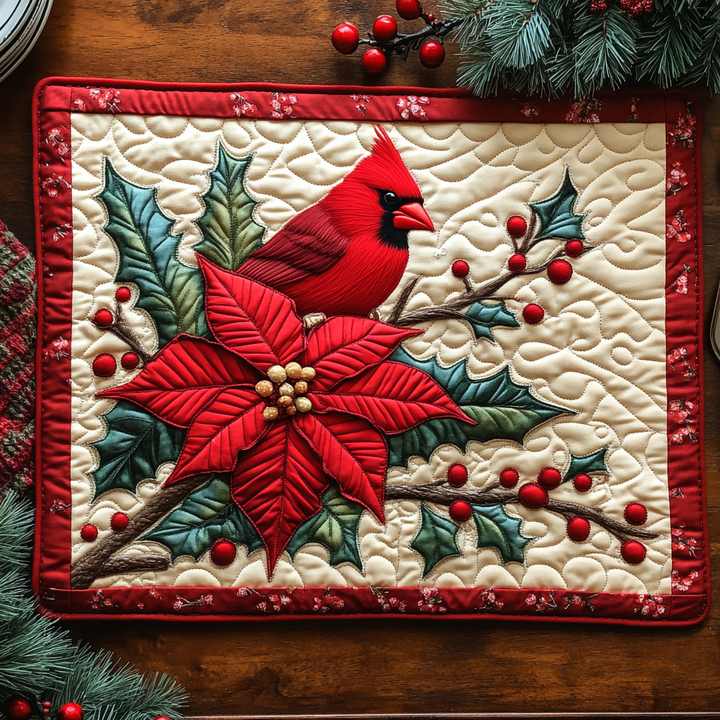 Snow Cardinal Quilted Placemat