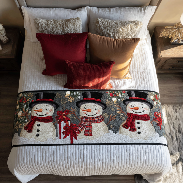 Snowman Joy Quilted Bed Runner