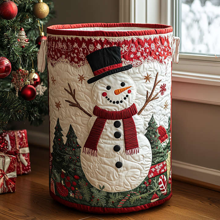 Snowman Joy Quilted Laundry Basket