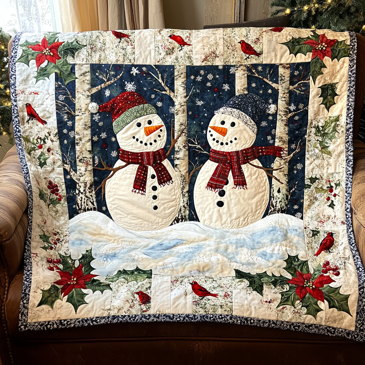 Snowman in Snowfall Quilted Blanket