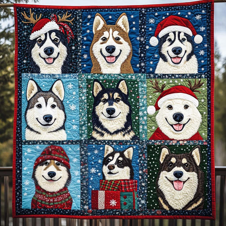 Snowy Husky Delight Quilted Blanket