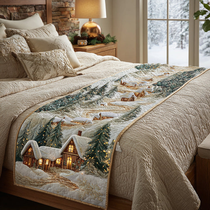 Snowy Cabin Quilted Bed Runner