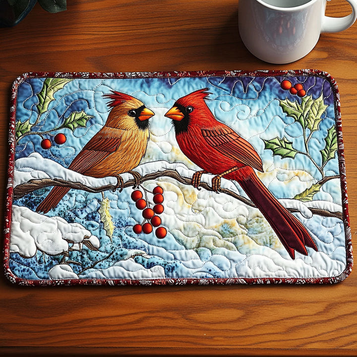 Snowy Cardinals Quilted Placemat