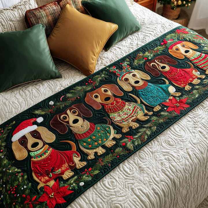 Snowy Dachshund Quilted Bed Runner