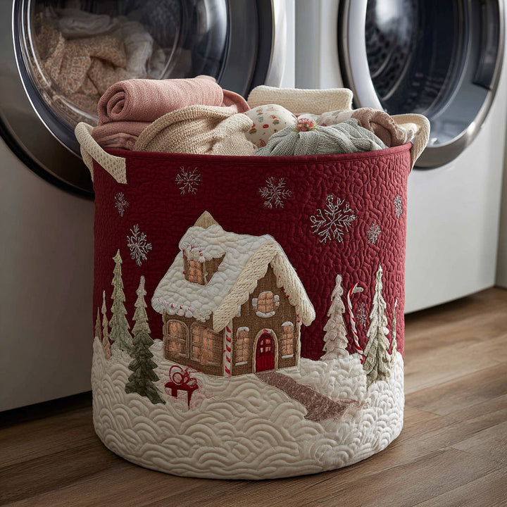 Snowy House Quilted Laundry Basket