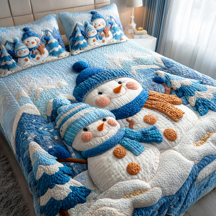 Snowmen Wonderland 3-Piece Quilted Bedding Set