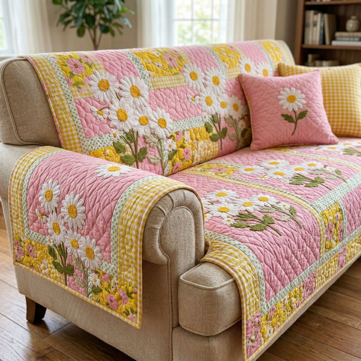 Soft Daisy Quilted Sofa Cover
