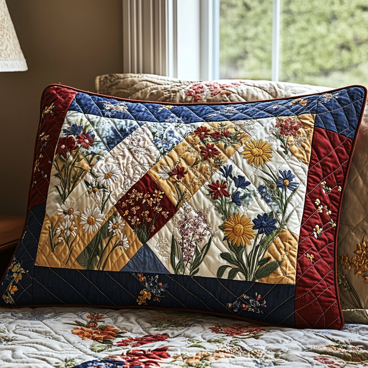 Spring Flowers Patchwork Quilted Bedding Pillow Case