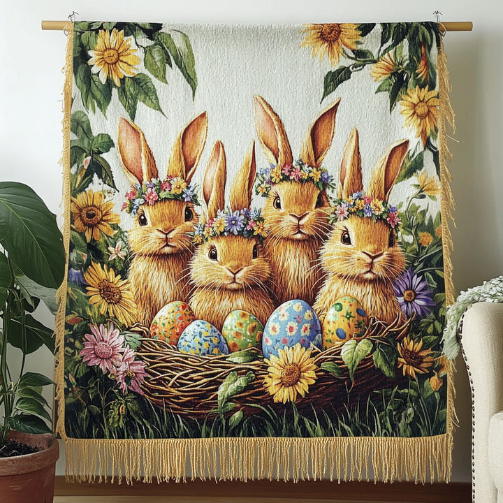 Springtime Bunny Quartet Woven Sofa Blanket