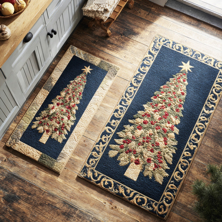 Starry Evergreen Night Kitchen Area Rug