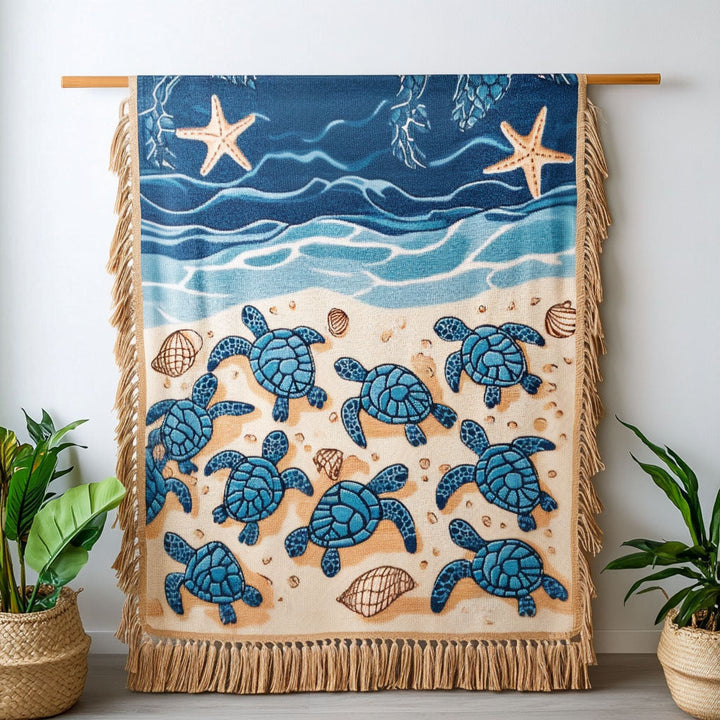 Starry Night Turtles Woven Sofa Blanket