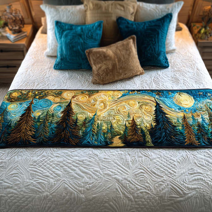 Starry Pine Night Quilted Bed Runner