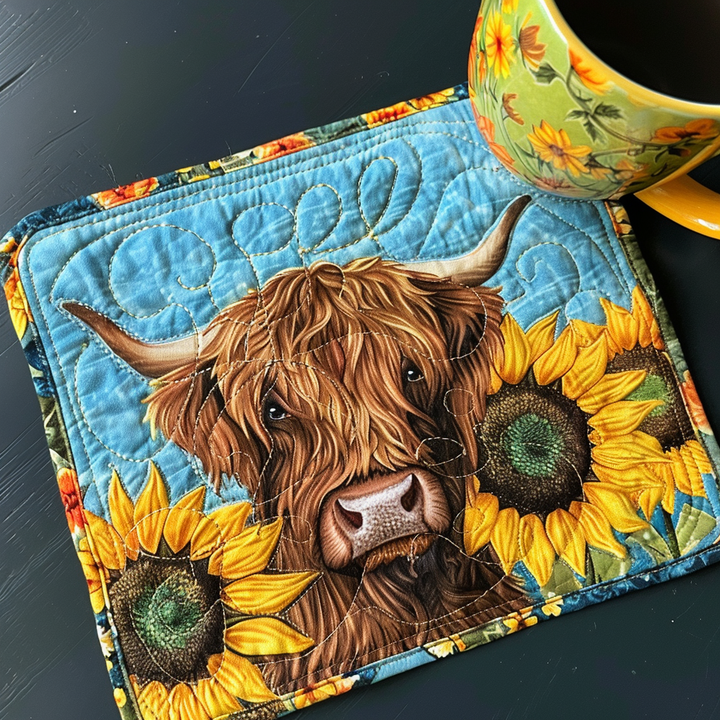 Sunflower Highland Cow Quilted Placemat
