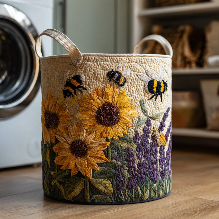 Sunflower Bee Quilted Laundry Basket