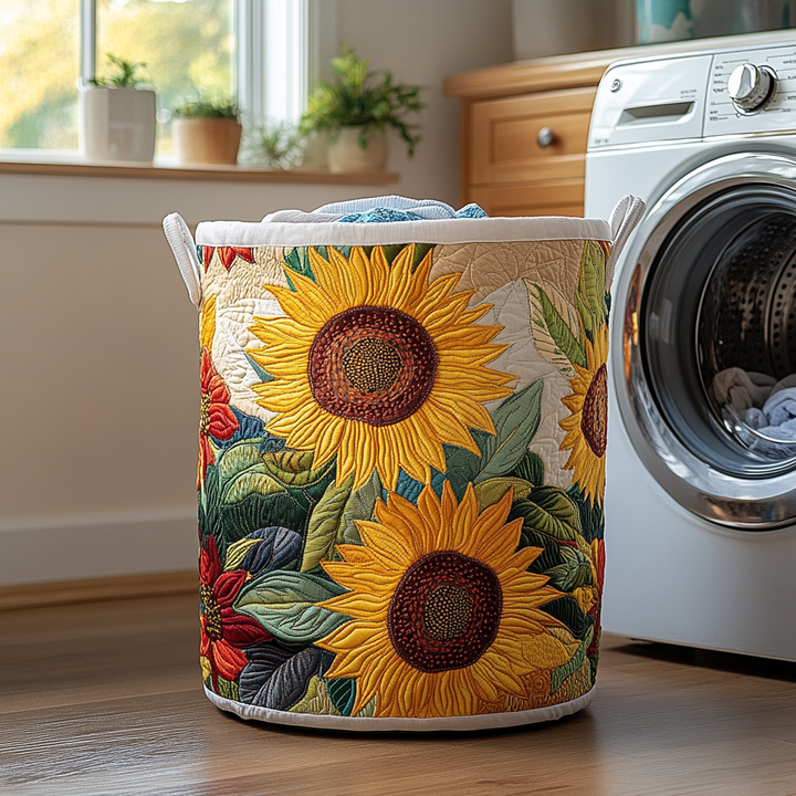 Sunflower Charm Quilted Laundry Basket