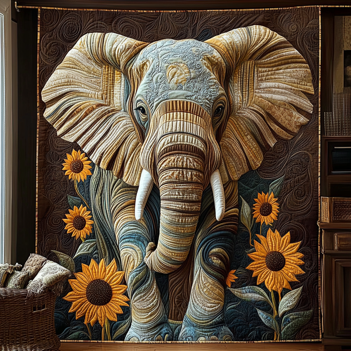 Sunflower Elephant Quilted Blanket