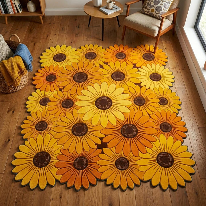 Sunflower Field Custom Shape Area Rug