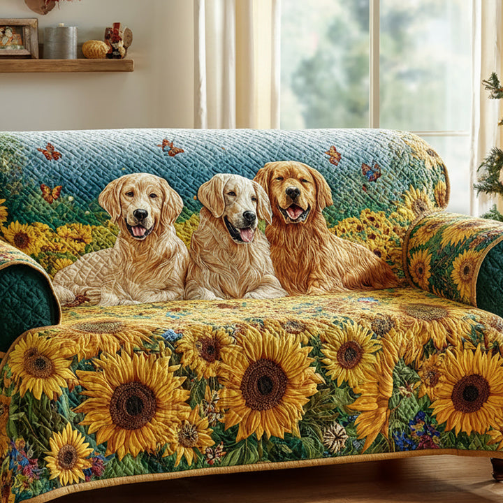 Sunflower Golden Retriever Quilted Sofa Cover