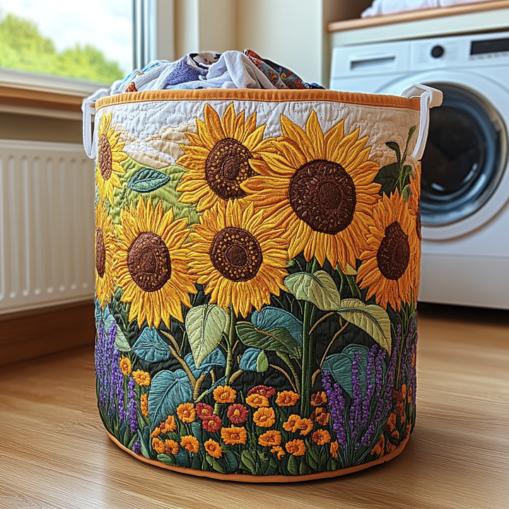 Sunflower Haven Quilted Laundry Basket