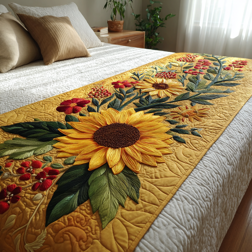 Sunflower Trails Quilted Bed Runner