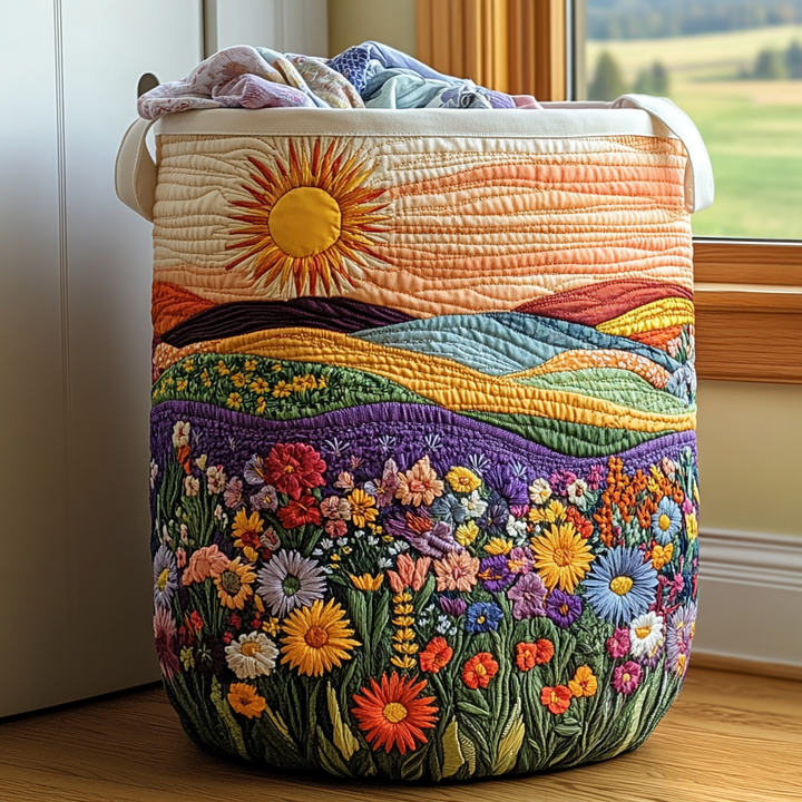 Sunny Bloom Quilted Laundry Basket